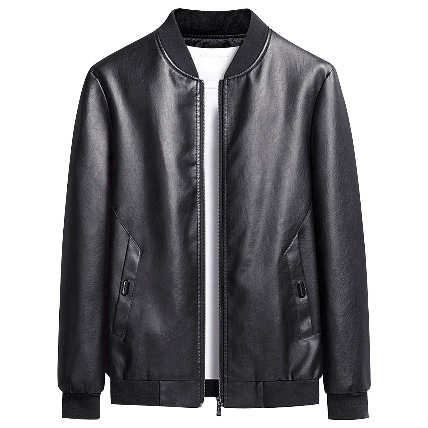 Men's Black Bomber Genuine Sheepskin RIB Sporty Leather Jacket by Leather Warrior
