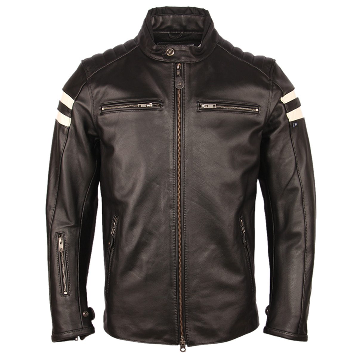 Men Black Biker Genuine Motorcycle Riding Crossover Quilted  Leather Jacket