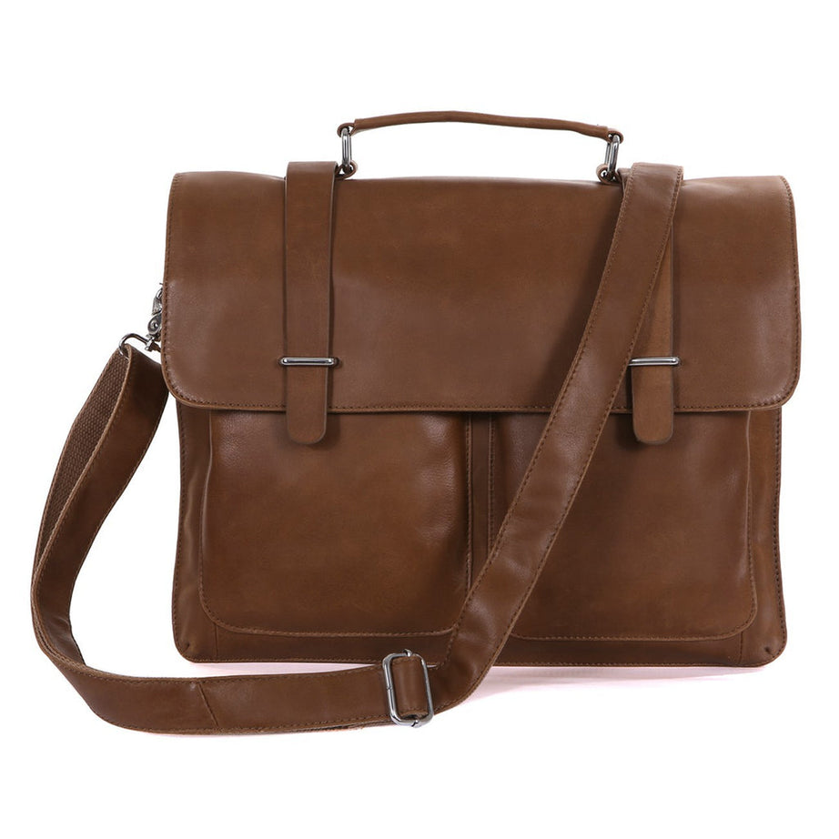 Top Grain Light Brown Leather Briefcase Men's Business Bags Crossbody Messenger Shoulder Bags by Leather Warrior