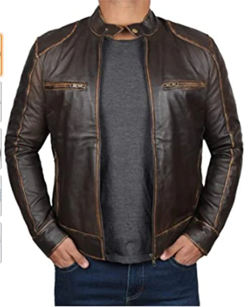 Vintage Cowhide Distressed Leather Jacket