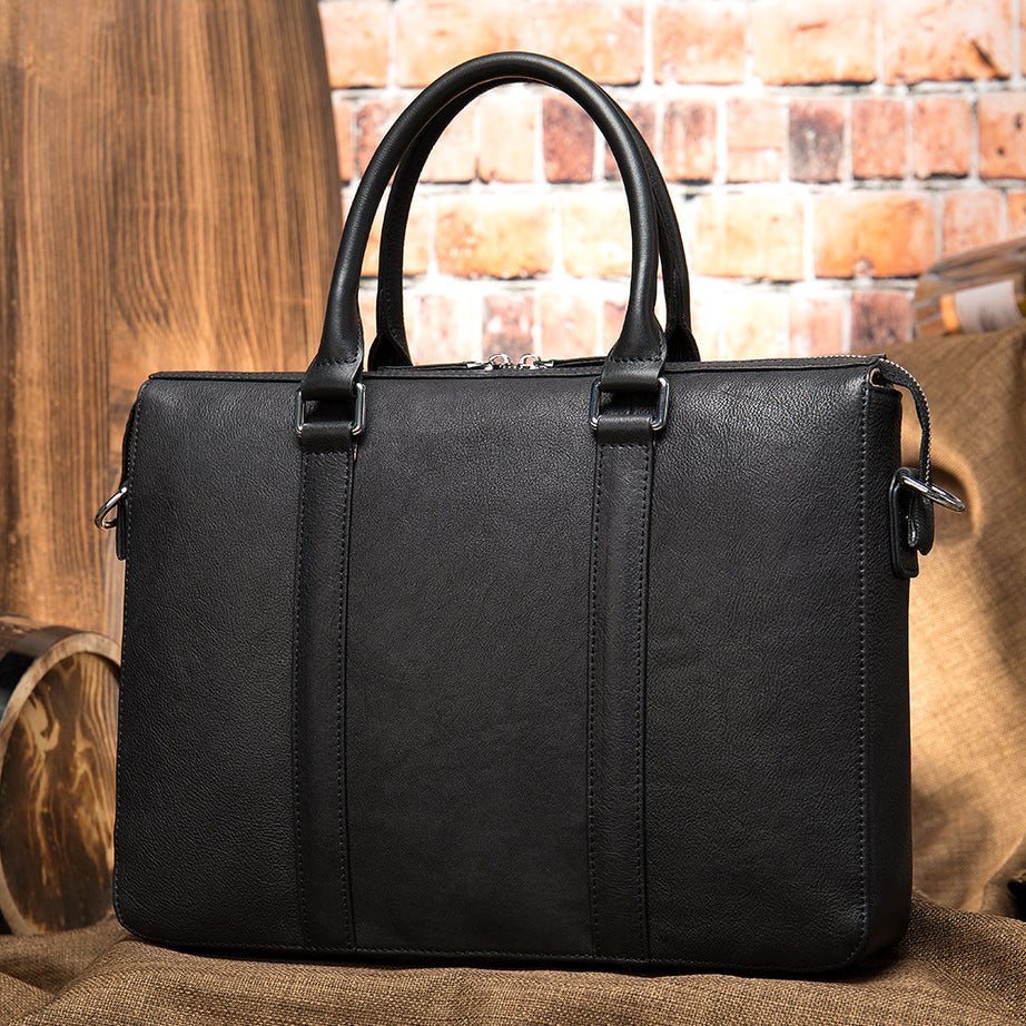 Black Vintage Men's Leather Briefcase Fashionable Business 14 Inch Computer Handbag by Leather Warrior