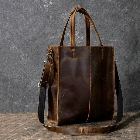 Handmade Tote Bags Crazy Horse Leather Shoulder Bags Dark Coffee Shopping Bags by Leather Warrior