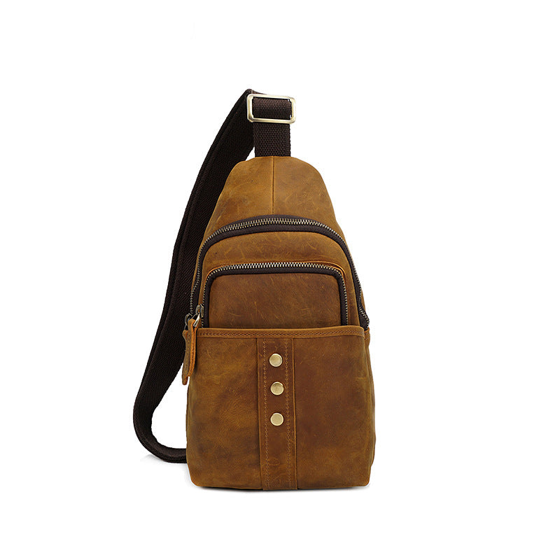 Full Grain Light Brown Leather Men Chest Pack Retro Men Chest Bag Men Casual Messenger Bag by Leather Warrior
