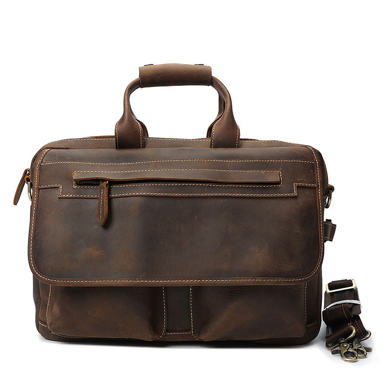 Crazy Horse Brown Leather Casual Briefcase Retro Men Messenger Bags Laptop Bags by Leather Warrior