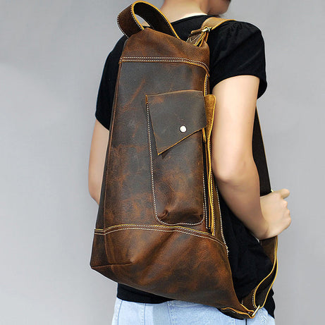 Crazy Horse Vintage Brown Leather Men Shoulder Bags Chest Pack Retro Crossbody Bags by Leather Warrior
