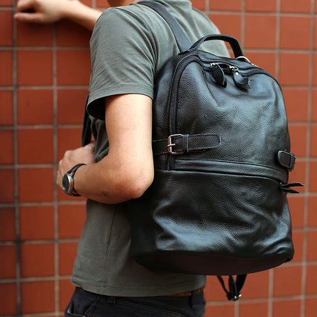 Full Grain Leather Men Backpack Handmade Travel Backpack Laptop Black Backpack by Leather Warrior