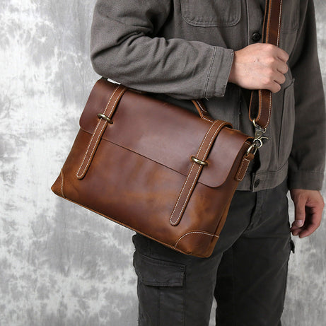 Handmade Full Grain Leather Briefcase Vintage Brown Business Bag Handbags by Leather Warrior
