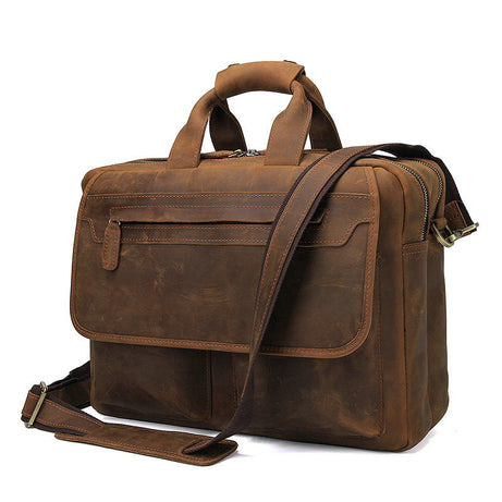 Big Capacity Laptop Messenger Bag Vintage Brown Business Briefcase Men Crazy Horse Leather Bags Side Bags by Leather Warrior