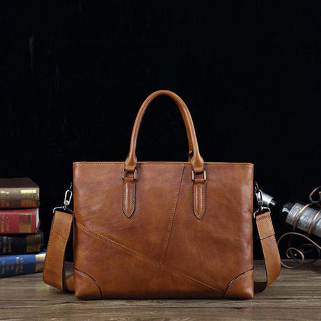 Full Grain Brown Leather Men Shoulder Bags Casual Messenger Bags Laptop Bags by Leather Warrior