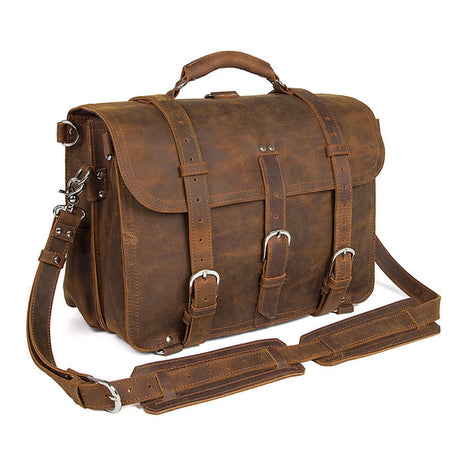 Vintage Brown Large Leather Travel Bags, Leather Laptop Bags For Men, Best Briefcases For Men, Leather Holdall Bags