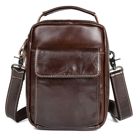 Full Grain Coffee Leather Crossbody Bag For Man, Mens Leather Satchel Bag Mens Work Bag, Mini Messenger Bag by Leather Warrior