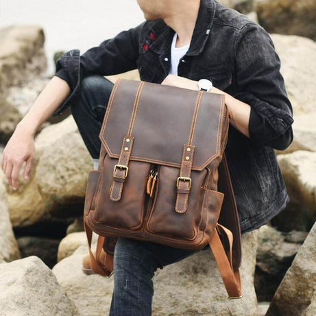 Handmade Leather Travel Backpack, Dark Brown Designer Backpacks, School Backpack by Leather Warrior