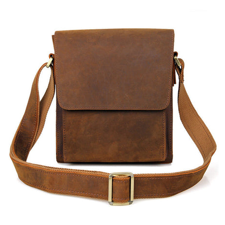 New Fashion Brown Messenger Bags Vintage Leather Bags For Men Crazy Horse Leather Messenger Crossbody Side Shoulder Bags