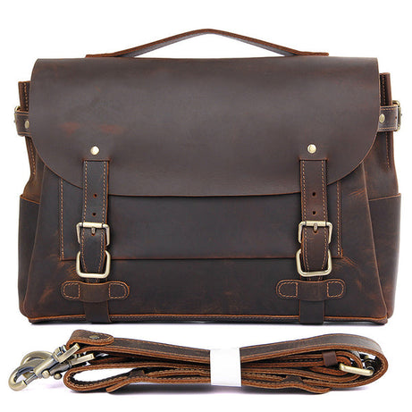 Top Grain Genuine Leather Men Briefcase Dark Brown Business Messenger Bag Laptop Crossbody Shoulder Bag by Leather Warrior