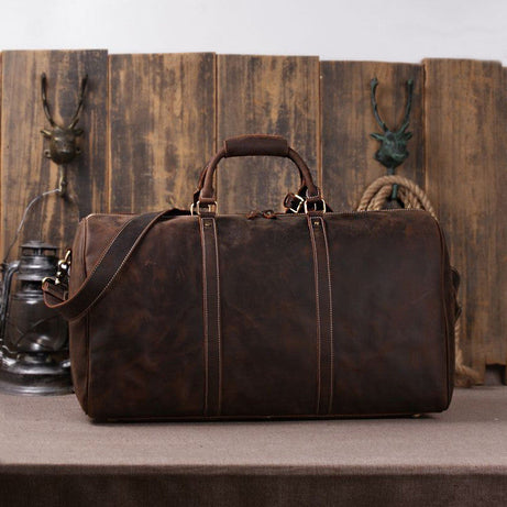 Dark Brown Handmade Vintage Leather Duffle Bag for Men by Leather Warrior