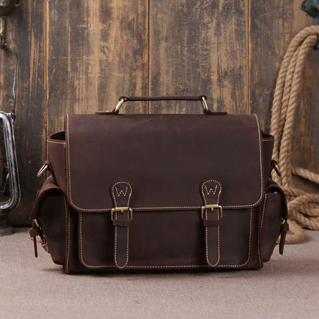 Dark Brown Leather Messenger Bags for Photographers, Travelers & Diaper Bags for Mother by Leather Warrior