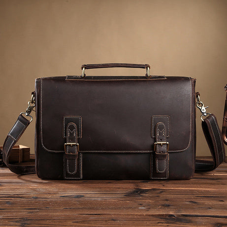 Handmade Mens Leather Briefcase Vintage Style messenger Shoulder Bag, Dark Brown Tote Handbag by Leather Warrior
