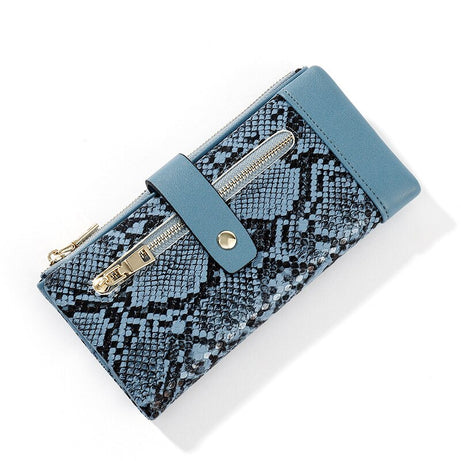 Serpentine Leather Wallet Zipper Cell Phone Pocket with Coin Card Holder