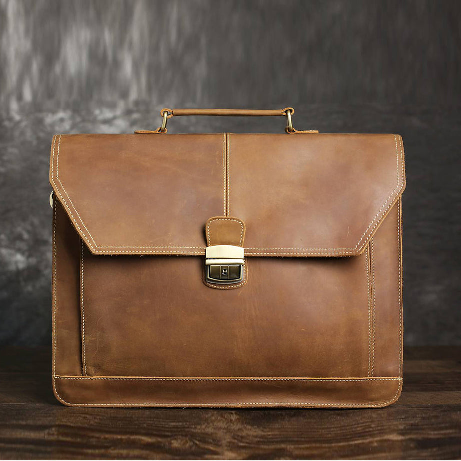Vintage Moca Mens Leather Briefcase, Vintage Brown Leather Business Bags by Leather Warrior