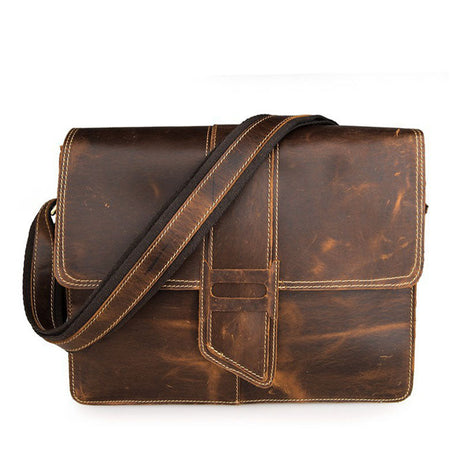 Crazy Horse Light Brown Leather Messenger Bags Men's Vintage Shoulder Bags Leather Cross Body Bags by Leather Warrior