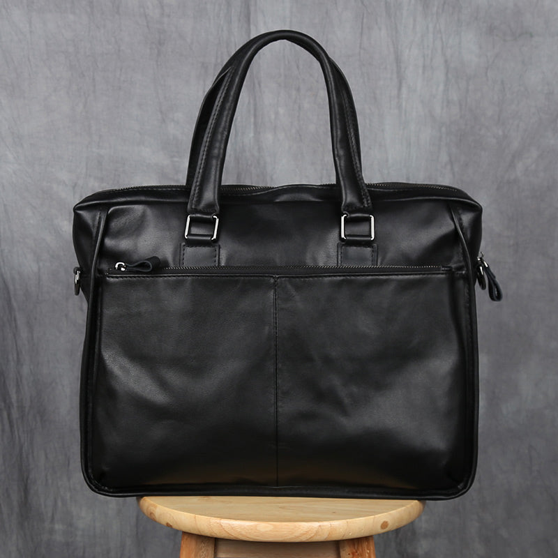 Black Men Portable Leather Leisure Briefcase by Leather Warrior