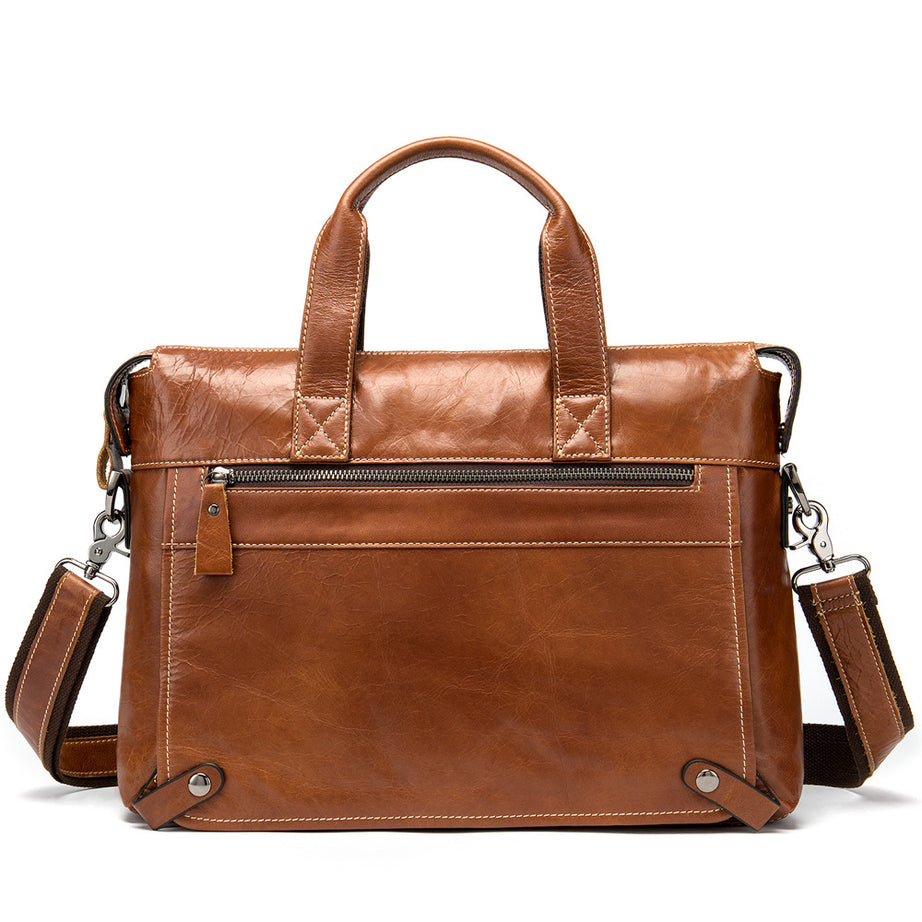 Brown Business First Layer Leather Briefcase Bag by Leather Warrior