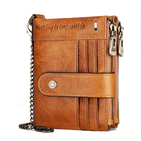 Anti-Theft Double Zipper Leather Wallet For Men