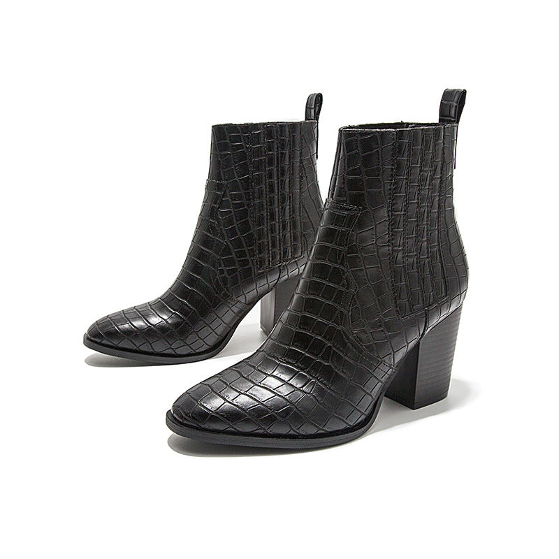 Crocodile Pattern Short Leather Boot For Women