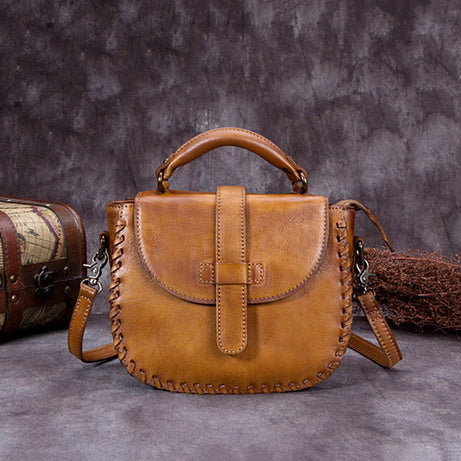 Handmade Vintage Full Grain Leather Satchel Bag, Crossbody Shoulder Bag, Women Handbag