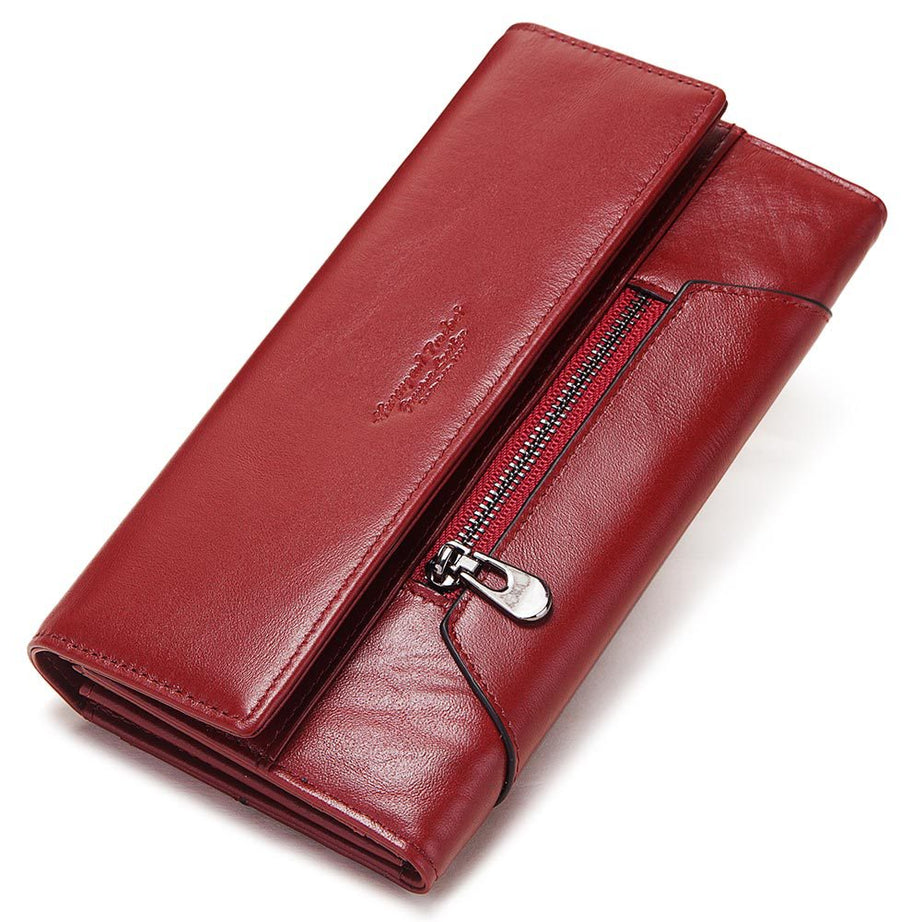 RFID Anti-magnetic Women's Long Leather Clutch