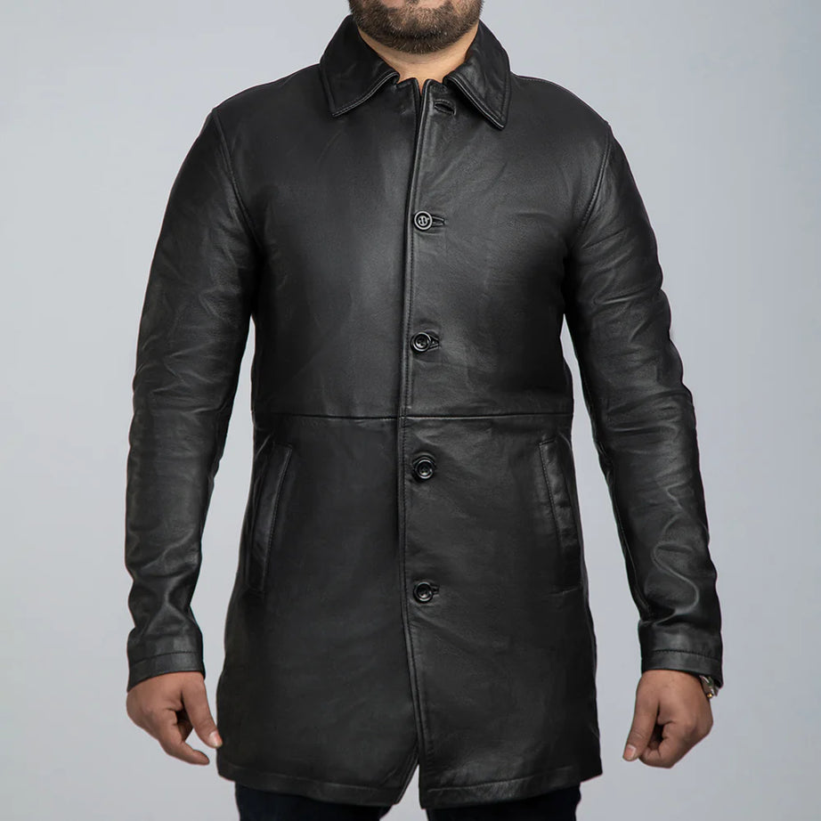 Charles Black Leather Trench Coat