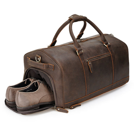 Crazy Horse Leather Duffle Bag Handmade Men Leather Travel Bag Brown Leather Tote Luggage Bag For Men