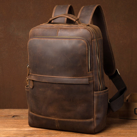 Crazy Horse Dark Brown Leather Backpacks For Men Laptop Backpack Handmade Travel Backpack