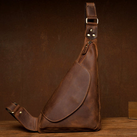 Light Brown Crazy Horse Leather Men Leather Shoulder Bags Men Chest Bag Travel Bags