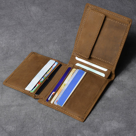 Crazy Horse Leather Short Wallet Small Card Holder Wallet Vintage Short Money Purse