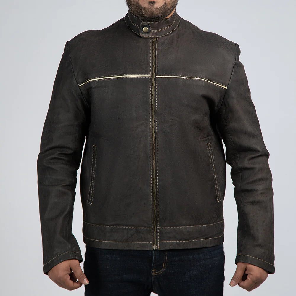 Dark Brown Suede Biker Leather Jacket For Men