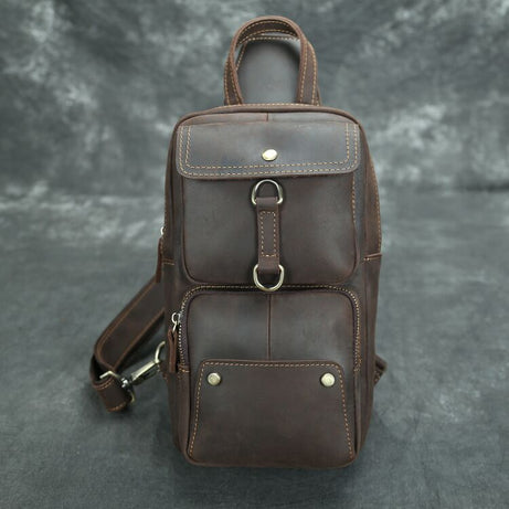 Dark Brown Leather Men Chest Bags Handmade Chest Packs Vintage Messenger Bags For Men by Leather Warrior