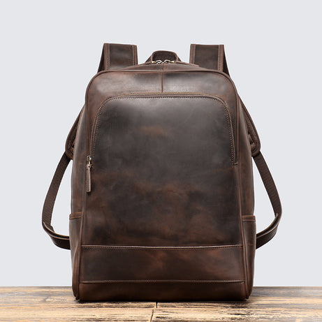 Top Grain Leather Backpacks, Oil Wax School Bags, Dark Coffee Casual Shoulder Bags For Women and Men by Leather Warrior