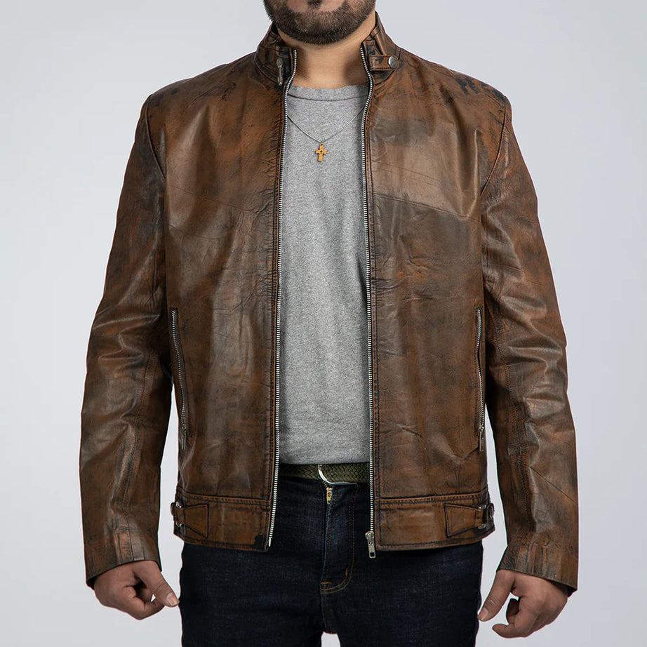 Men Desert Ranger Brown Leather Jacket by Leather Warrior