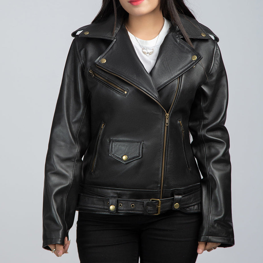 Elianna Black Leather Biker Jacket