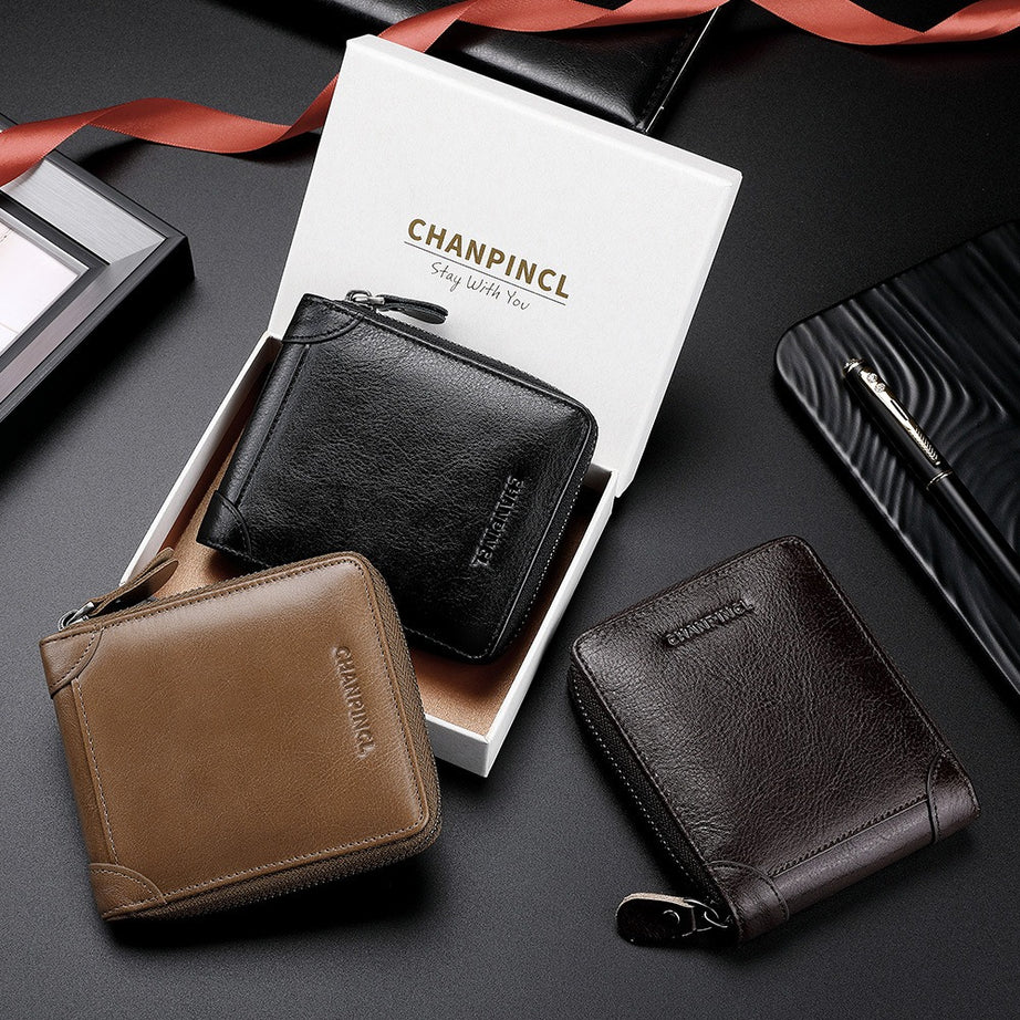 Multifunction Men's Horizontal Zipper Leather Wallet