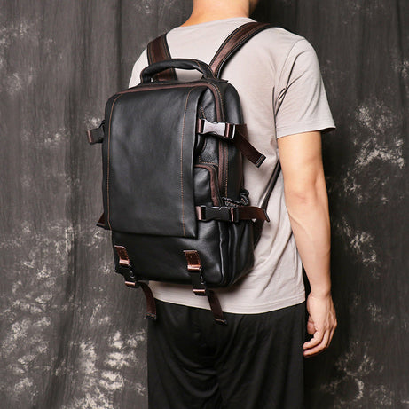 Full Grain Black Leather Backpacks For Men Leather Travel Backpacks Casual Laptop Backpacks by Leather Warrior