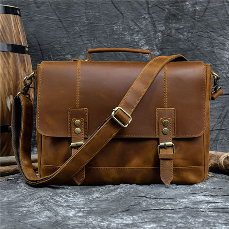 Full Grain Brown Leather Briefcases Mens Leather Laptop Bags Premium Leather Messenger Bags Leather Macbook Shoulder Bags by Leather Warrior