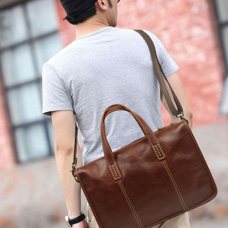 Full Grain Leather Briefcase, Vintage Brown Leather Shoulder Bag, Handmade Messenger Bag For Men by Leather Warrior