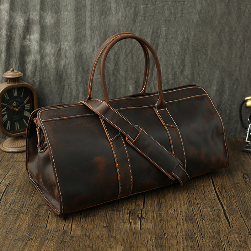 Full Grain Leather Duffel Bag For Men Travel Bag Dark Brown Leather Weekend Luggage Bag Handmade Carry-on Bag