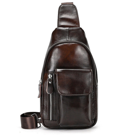 Full Grain Coffee Leather Men's Sling Bag Retro Leather Small Chest Bag Leather Satchel Bag For Mens by Leather Warrior