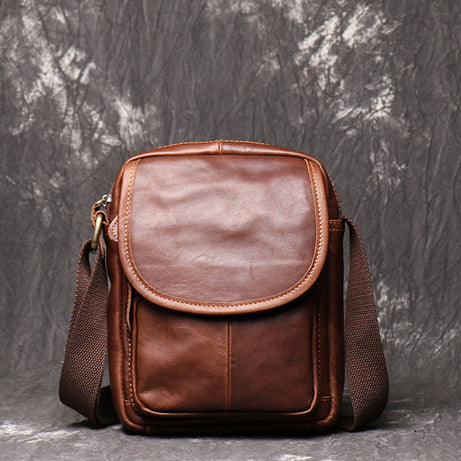 Full Grain Leather Messenger Bag Casual Small Leather Shoulder Bag For Mens Brown Leather Crossbody Bags by Leather Warrior