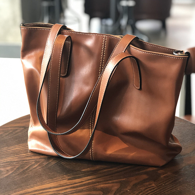Full Grain Leather Tote Bag Women Leather Purse Leather Work Student Bag