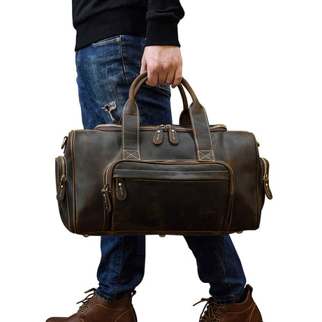 Full Grain Brown Leather Travel Bag Handmade Leather Duffle Bag Mens Overnight Bag Weekender Bag by Leather Warrior