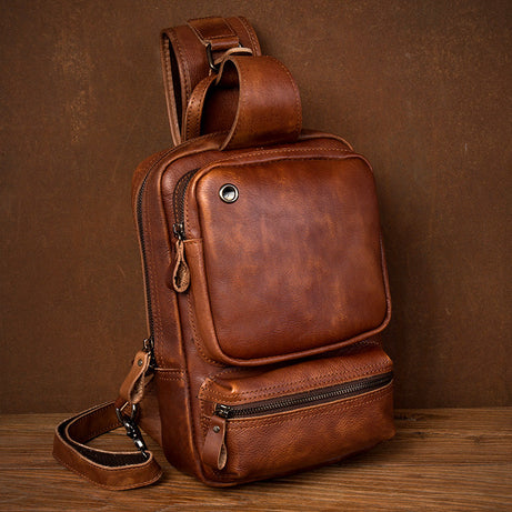 Full Grain Leather Chest Pack Handmade Shoulder Messenger Bag